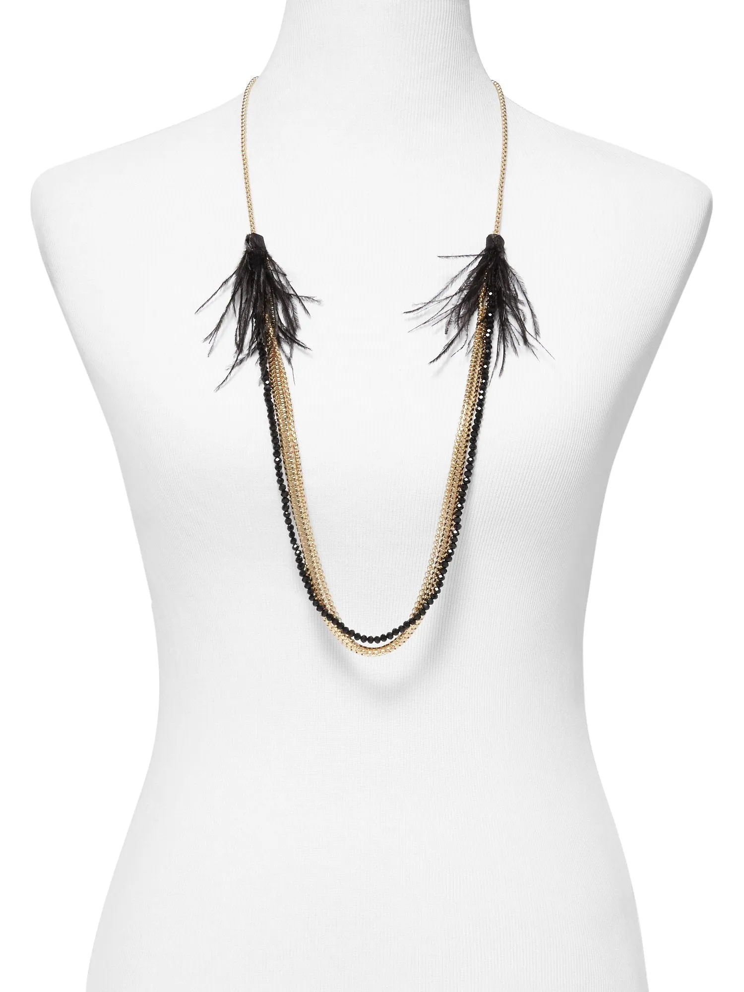 Feather-Accent Beaded Layered Necklace